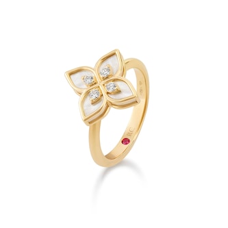Roberto Coin Princess Flower 18ct Yellow Gold 0.09ct Diamond & Mother Of Pearl Ring Roberto Coin Princess Flower 18ct Yellow Gold 0.09ct Diamond & Mother Of Pearl Ring