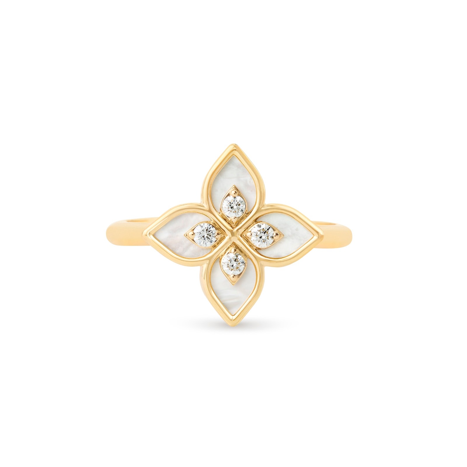 Roberto Coin Princess Flower 18ct Yellow Gold 0.09ct Diamond & Mother Of Pearl Ring Roberto Coin Princess Flower 18ct Yellow Gold 0.09ct Diamond & Mother Of Pearl Ring
