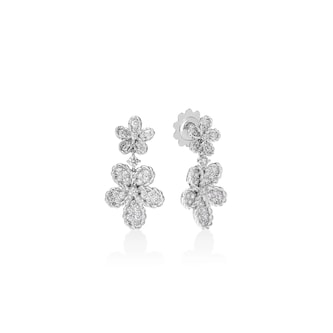 Roberto Coin 18K White Gold Jasmine Pave Diamond Double Flower Drop Earrings