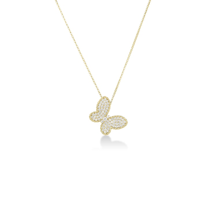 Roberto Coin 18K Yellow Gold Jasmine Pave Diamond Butterfly Necklace