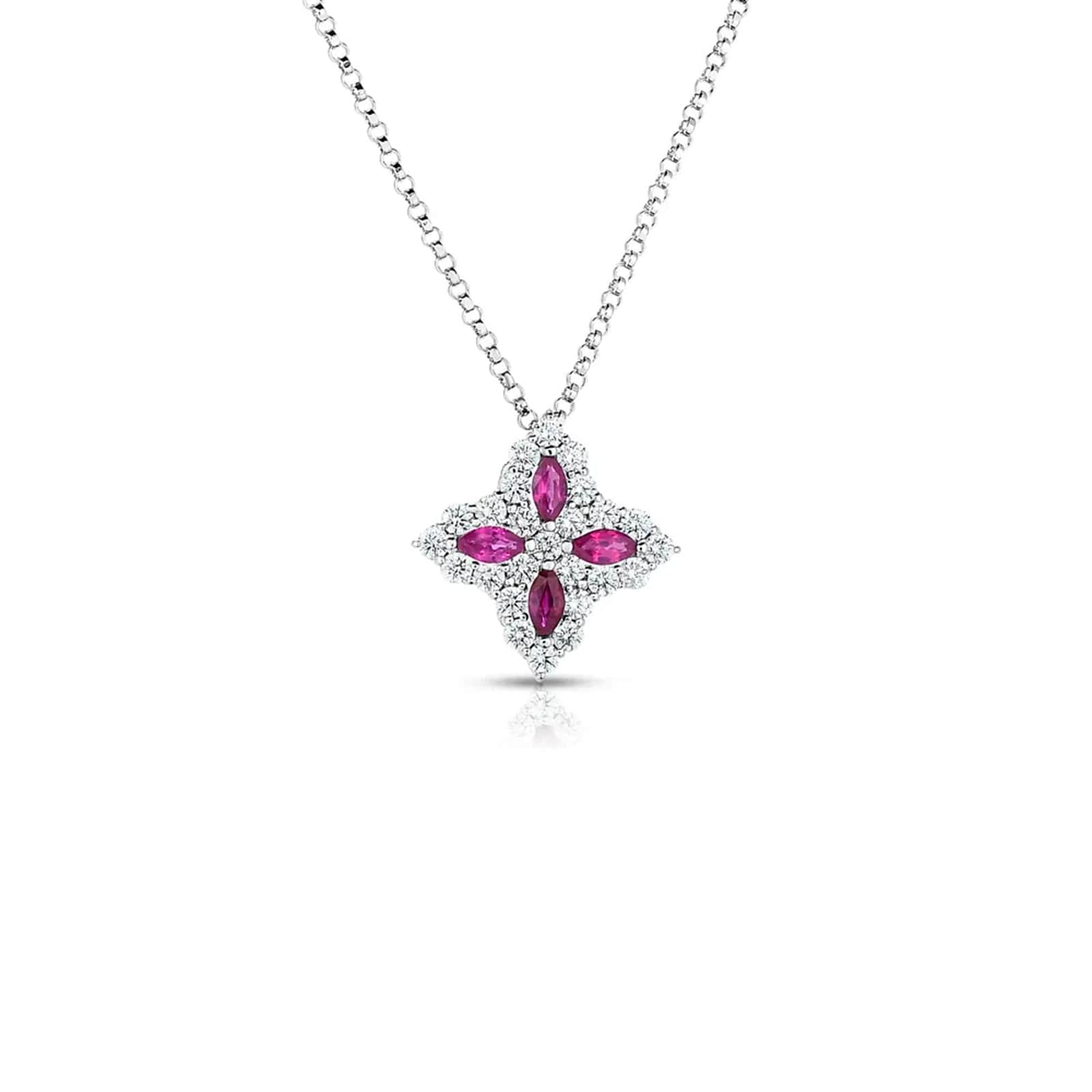 Roberto Coin 18K White Gold Venetian Princess Diamond & Ruby Pendant Necklace