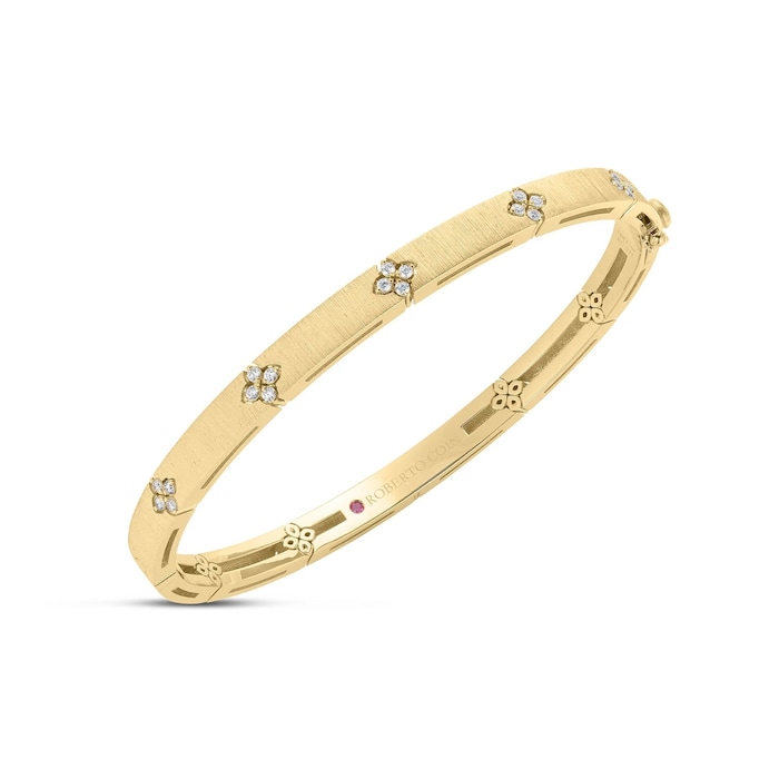 Roberto Coin 18K Yellow Gold Love In Verona Diamond Satin Finish Bangle - Size Medium