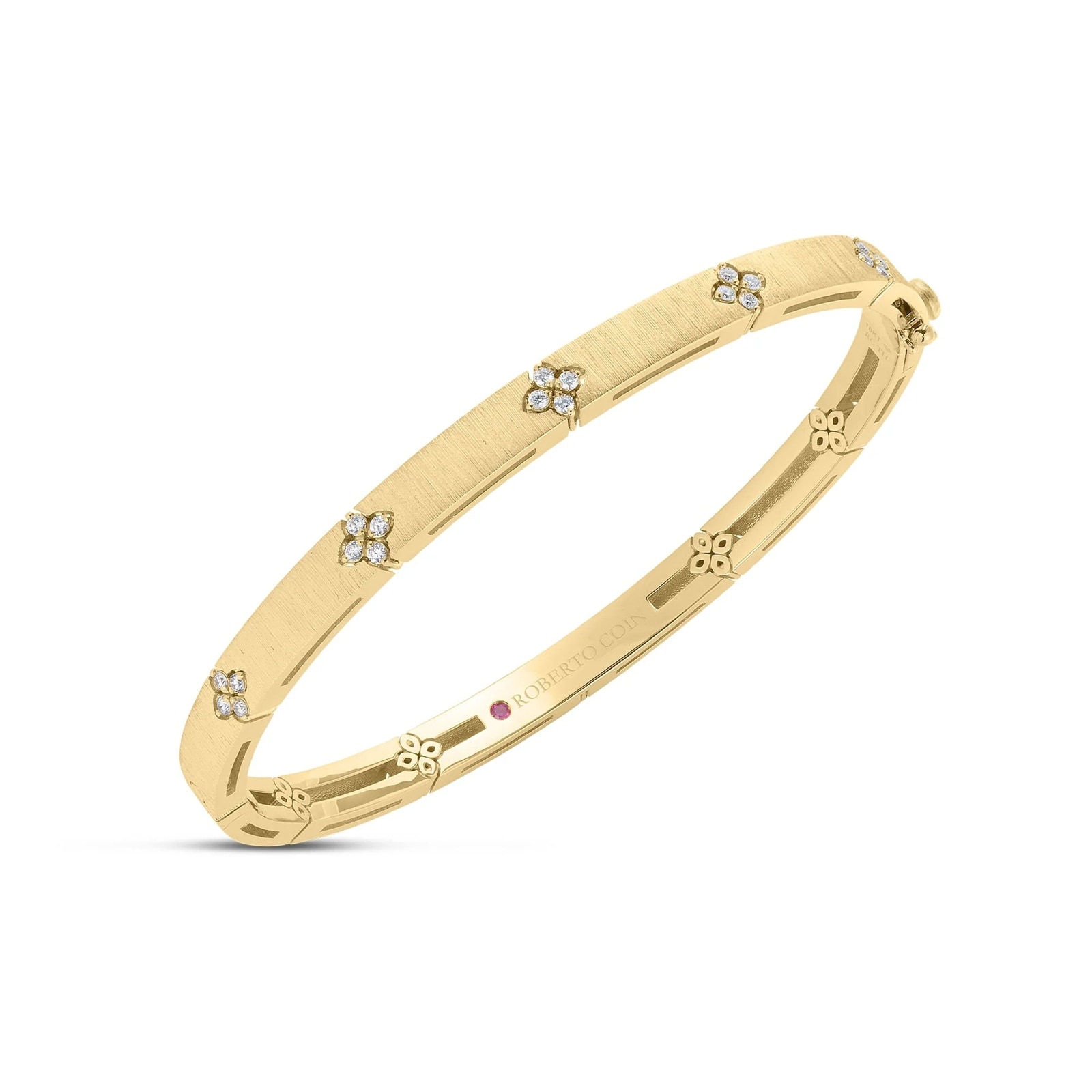 Roberto Coin 18K Yellow Gold Love In Verona Diamond Satin Finish Bangle - Size Medium
