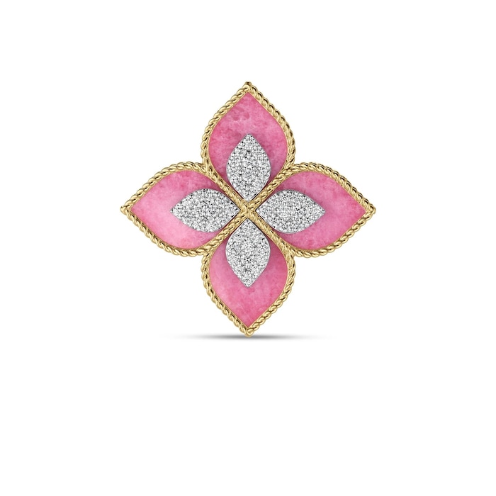 Roberto Coin 18K Yellow Gold Venetian Princess Diamond & Rhodonite Flower Ring - Ring Size 6.5