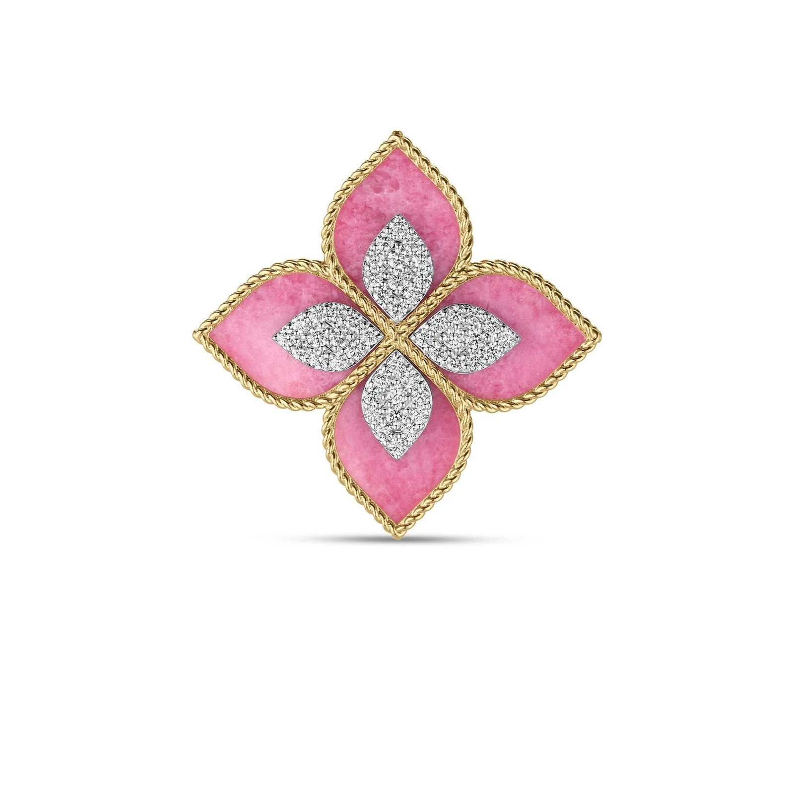 Roberto Coin 18K Yellow Gold Venetian Princess Diamond & Rhodonite Flower Ring - Ring Size 6.5