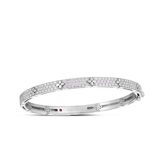 Roberto Coin 18K White Gold Love In Verona Pave Diamond Flower Bangle - Size Petite