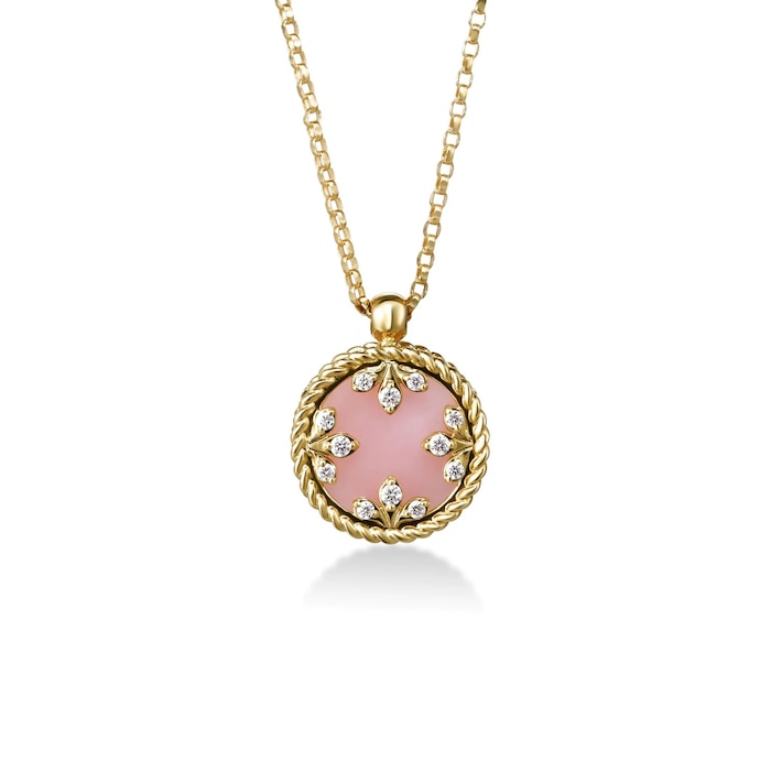 Roberto Coin 18K Yellow Gold Venetian Medallions Diamond & Pink Opal Pendant Necklace