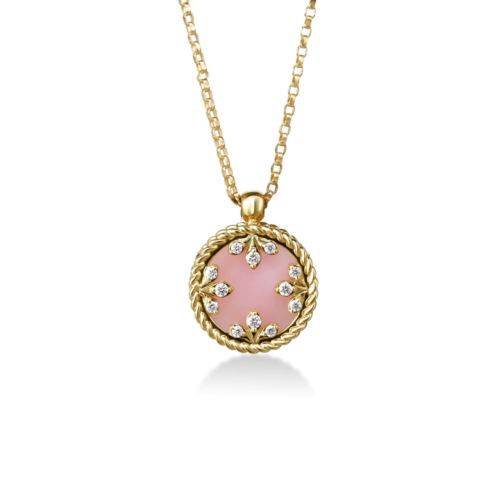 Roberto Coin 18K Yellow Gold Venetian Medallions Diamond & Pink Opal Pendant Necklace