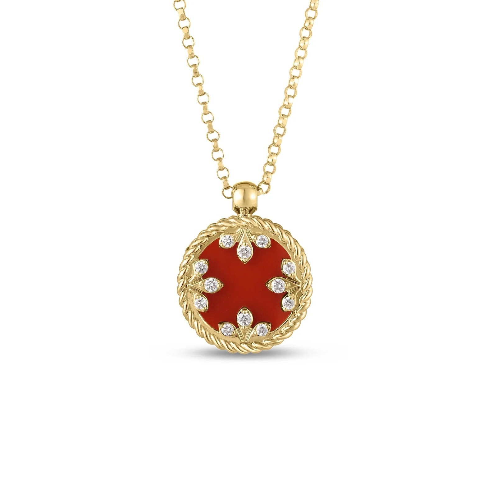 Roberto Coin 18K Yellow Gold Venetian Medallions Diamond & Red Agate Pendant Necklace
