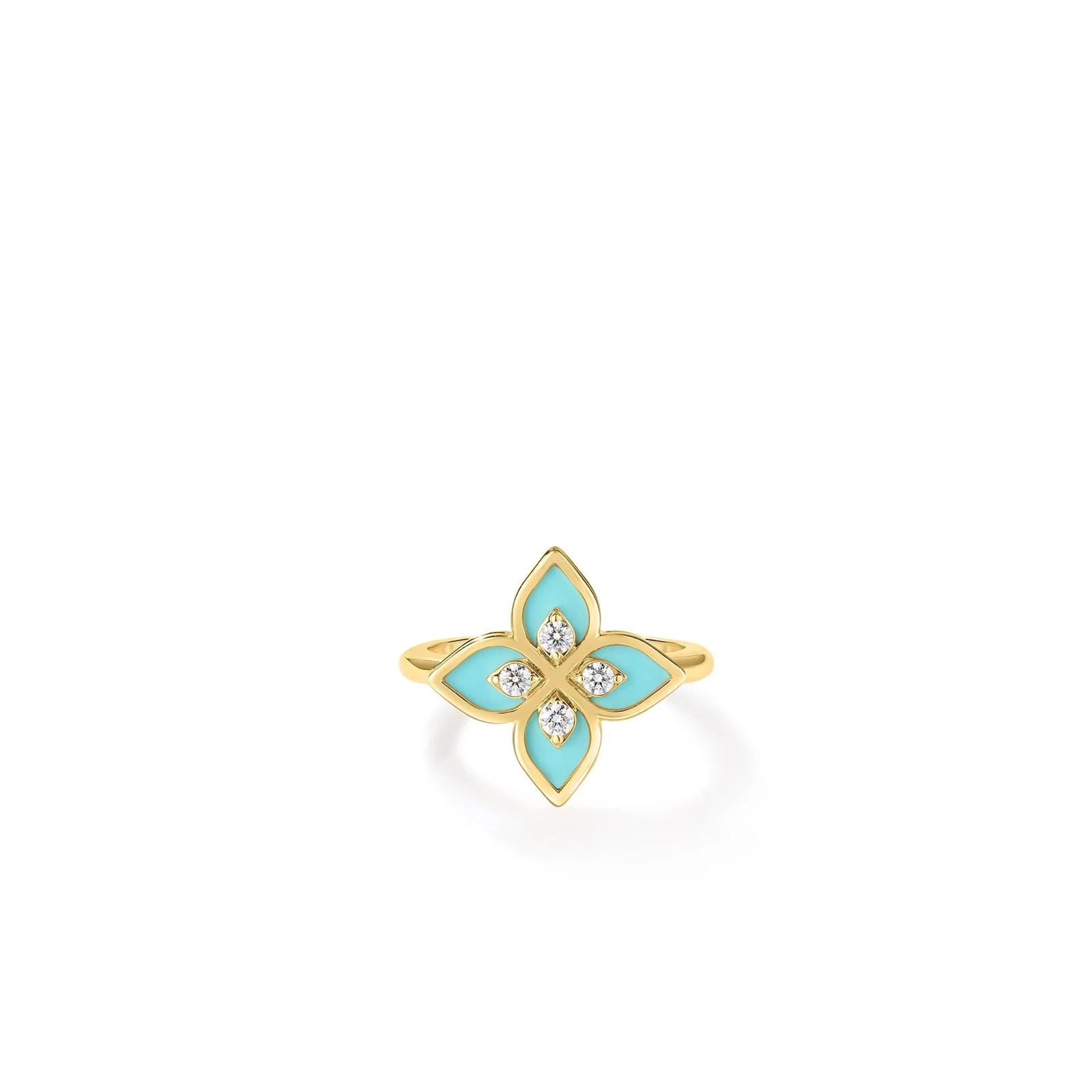 Roberto Coin 18K Yellow Gold Venetian Princess Diamond & Blue Enamel Flower Ring - Ring Size 6.5