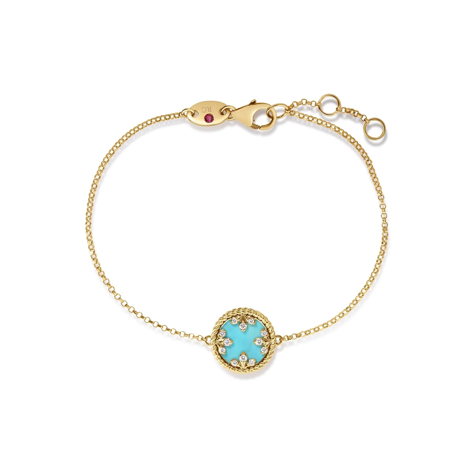 Roberto Coin 18K Yellow Gold Venetian Medallions Diamond & Turquoise Small Charm Bracelet