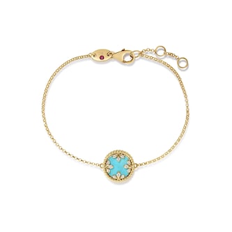 Roberto Coin 18K Yellow Gold Venetian Medallions Diamond & Turquoise Small Charm Bracelet