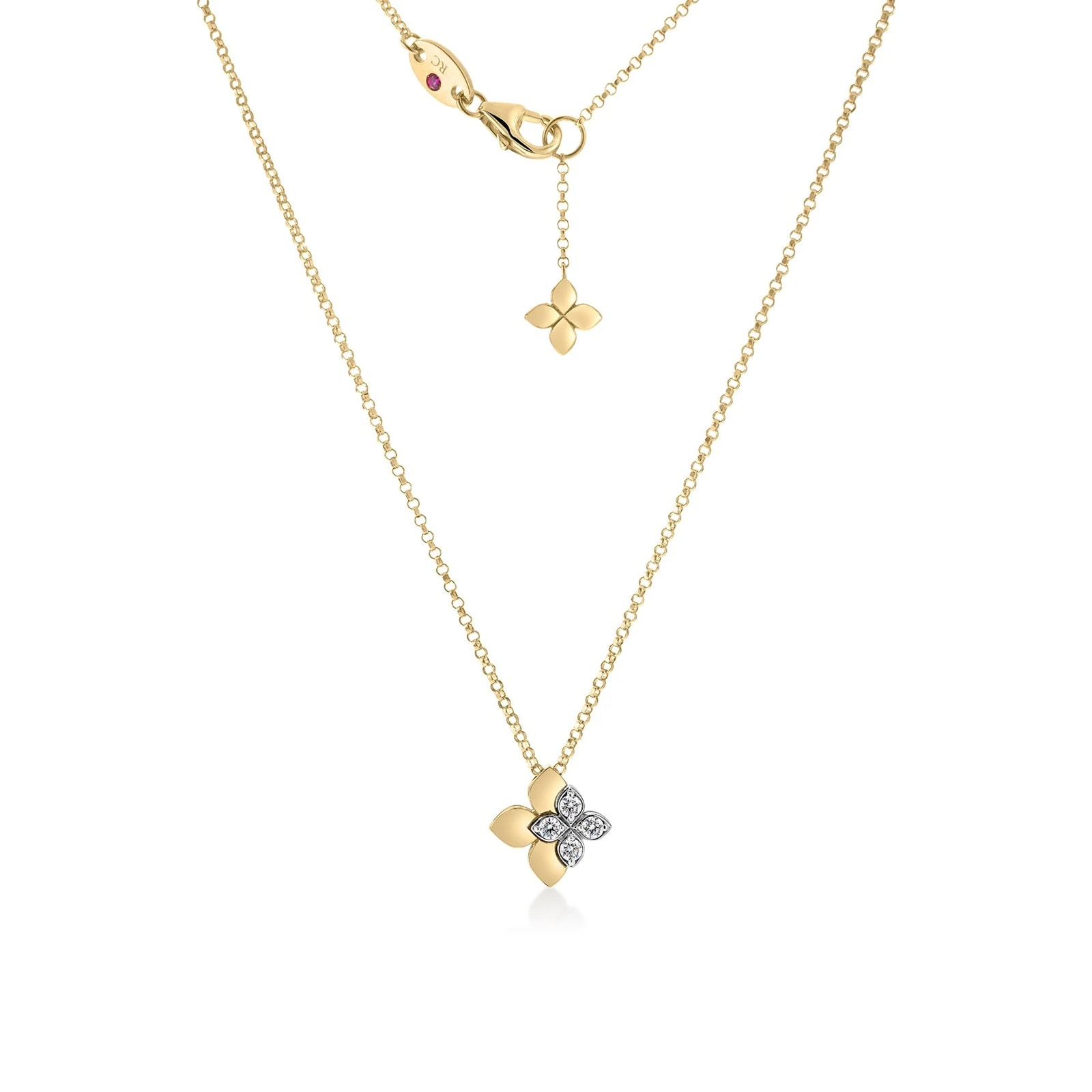 Roberto Coin 18K Yellow Gold Love In Verona Diamond Flower Necklace