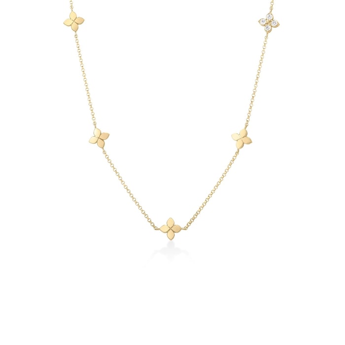 Roberto Coin 18K Yellow Gold Love In Verona Diamond Flower Station Necklace