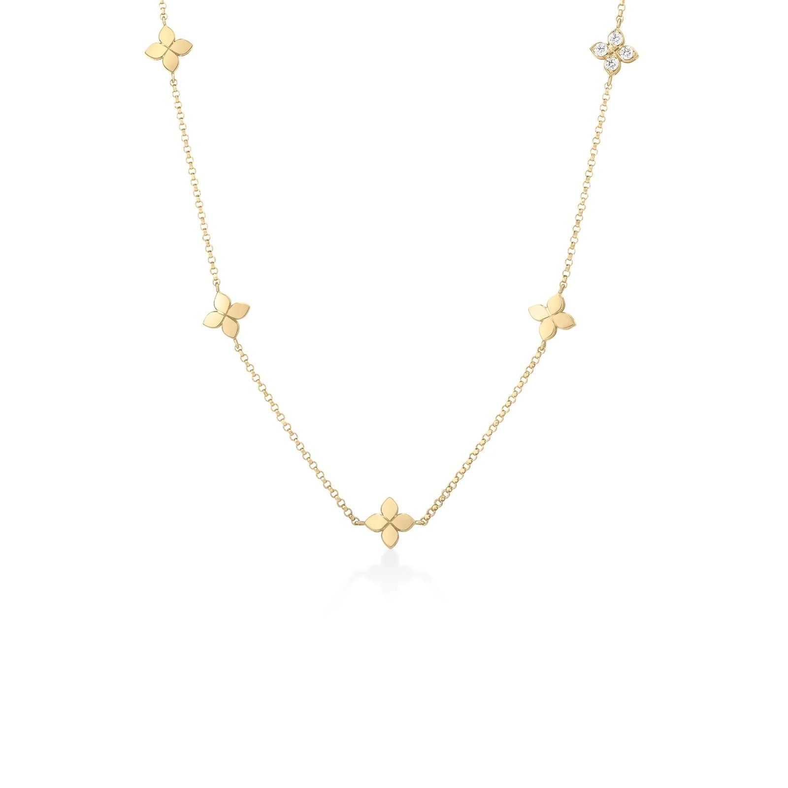 Roberto Coin 18K Yellow Gold Love In Verona Diamond Flower Station Necklace