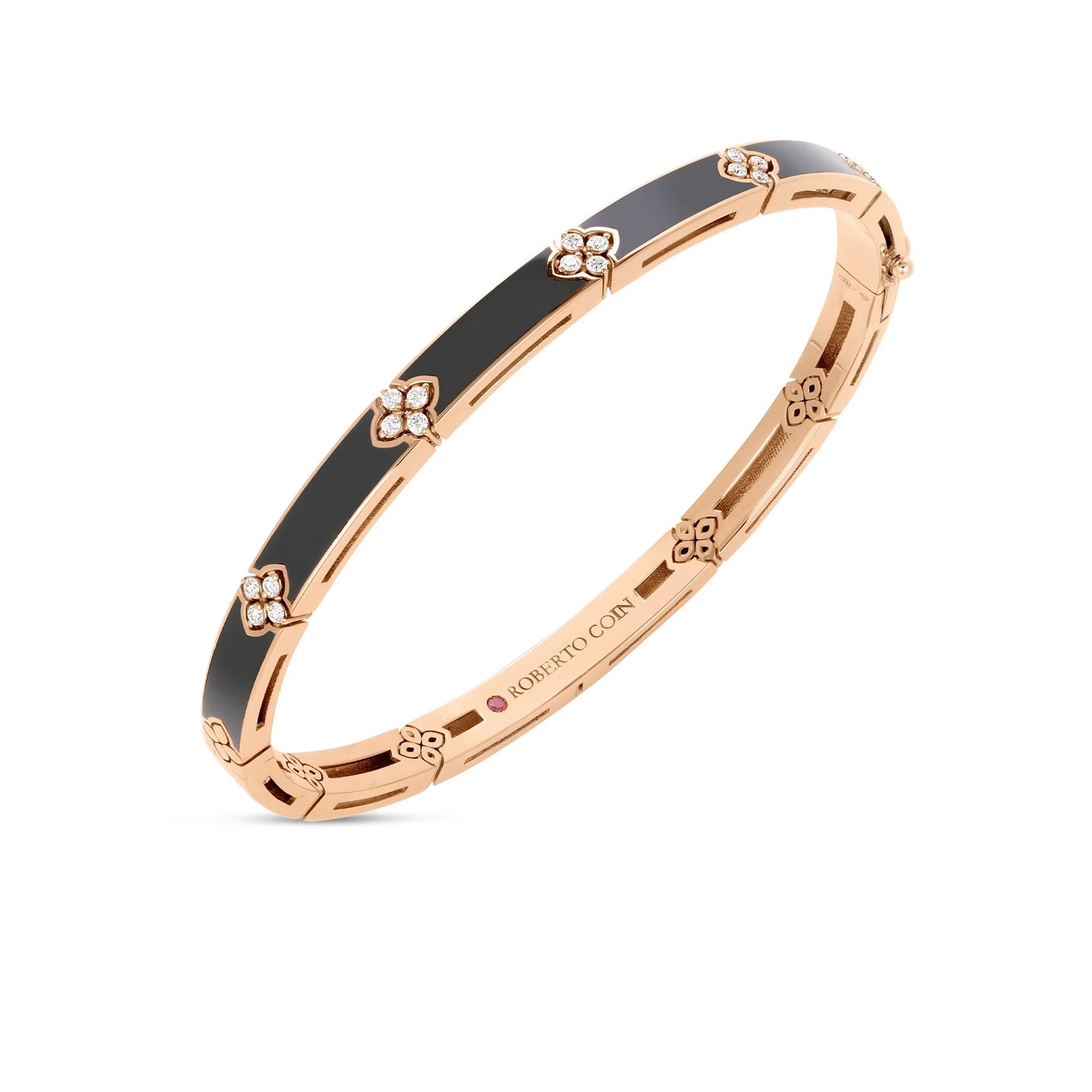 Roberto Coin 18K Rose Gold Love In Verona Diamond & Black Enamel Bangle - Size Petite