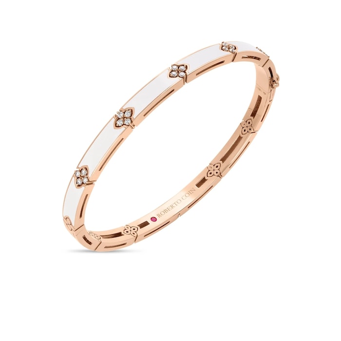 Roberto Coin 18K Rose Gold Love In Verona Diamond & White Enamel Bangle