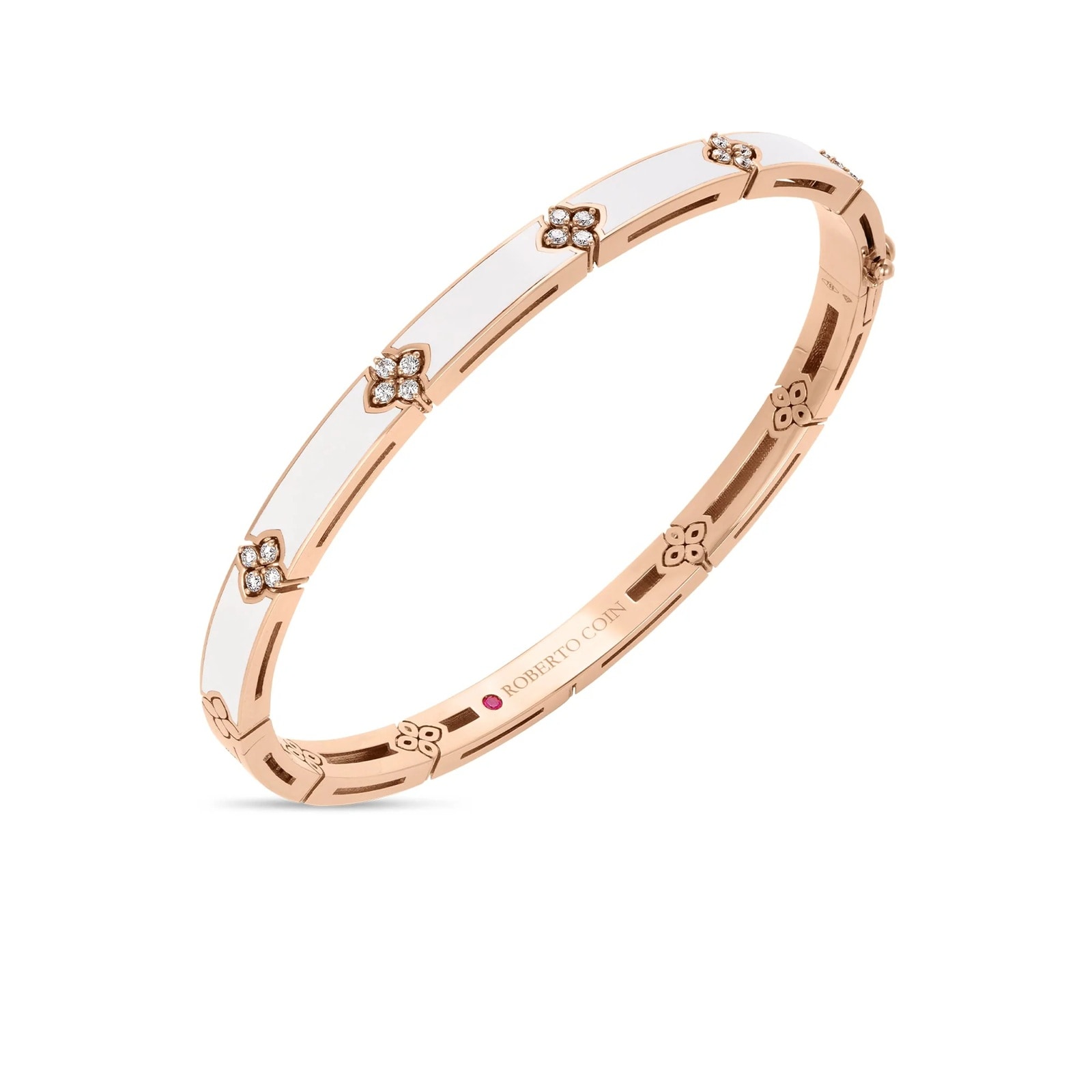 Roberto Coin 18K Rose Gold Love In Verona Diamond & White Enamel Bangle