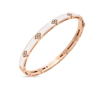 Roberto Coin 18K Rose Gold Love In Verona Diamond & White Enamel Bangle - Size Petite