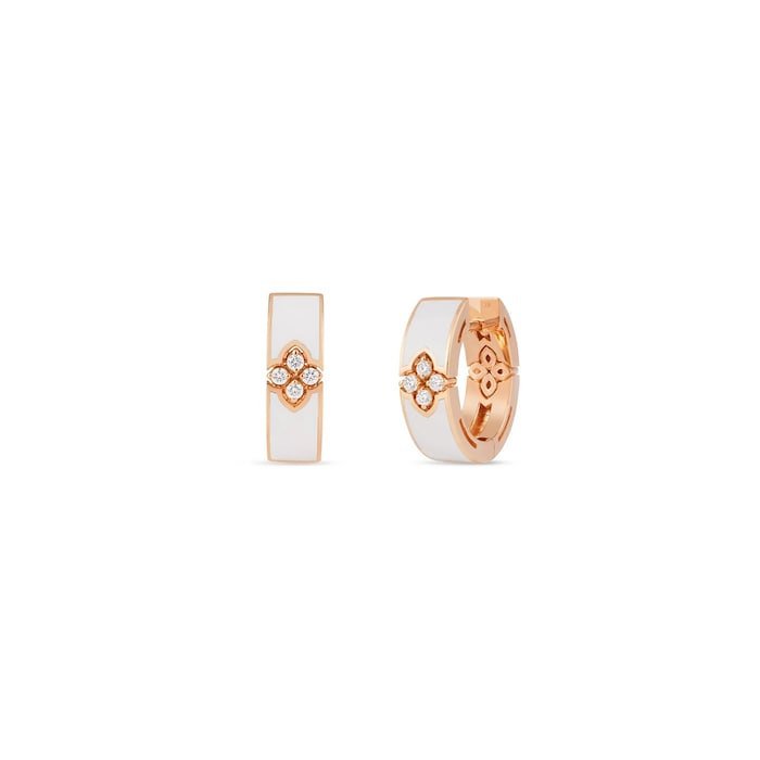 Roberto Coin 18K Rose Gold Love In Verona Diamond & White Enamel Hoop Earrings