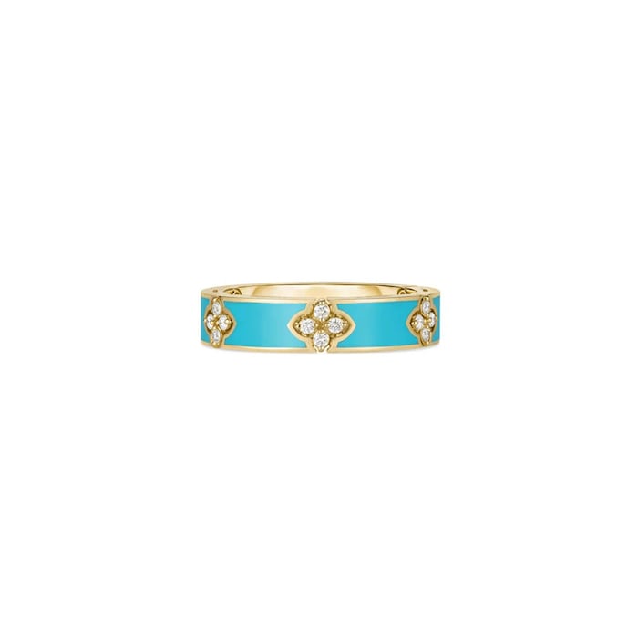 Roberto Coin 18K Yellow Gold Love In Verona Diamond & Turquoise Enamel Ring - Ring Size 6.5