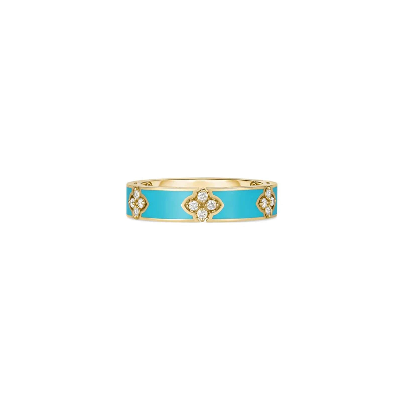 Roberto Coin 18K Yellow Gold Love In Verona Diamond & Turquoise Enamel Ring - Ring Size 6.5