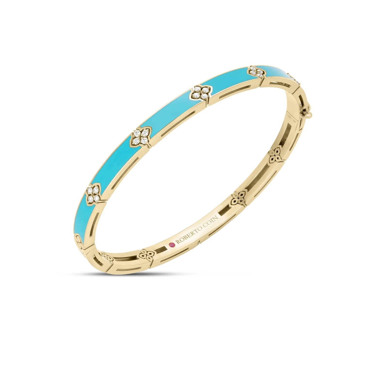 Roberto Coin 18K Yellow Gold Love In Verona Diamond & Turquoise Enamel Bangle - Size Petite