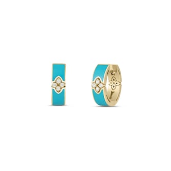 Roberto Coin 18K Yellow Gold Love In Verona Diamond & Turquoise Enamel Hoop Earrings