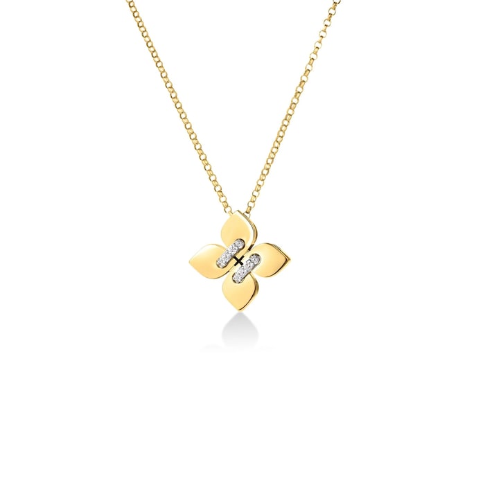Roberto Coin 18K Yellow Gold Love In Verona Small Diamond Flower Necklace