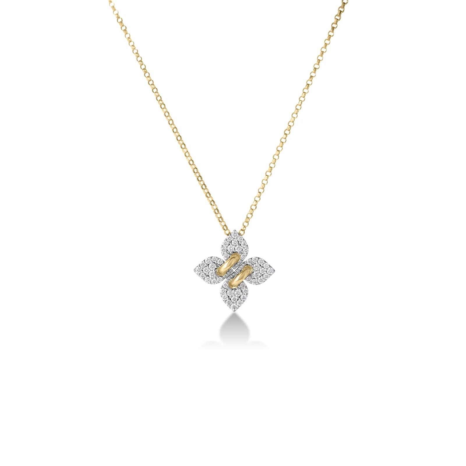 Roberto Coin 18K Yellow Gold Love In Verona Small Pave Diamond Flower Necklace