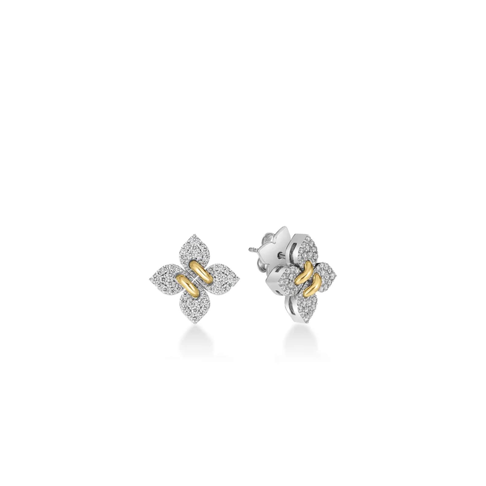 Roberto Coin 18K White Gold Love In Verona Pave Diamond Petite Flower Stud Earrings