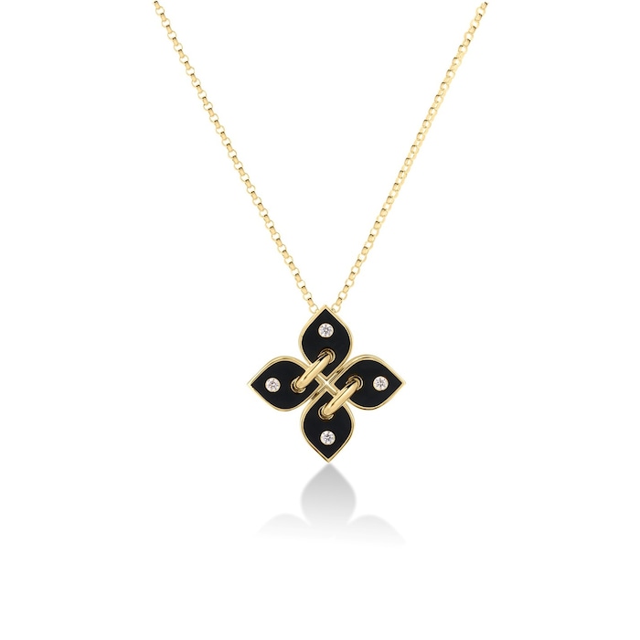 Roberto Coin 18K Yellow Gold Love In Verona Diamond & Black Enamel Flower Pendant Necklace