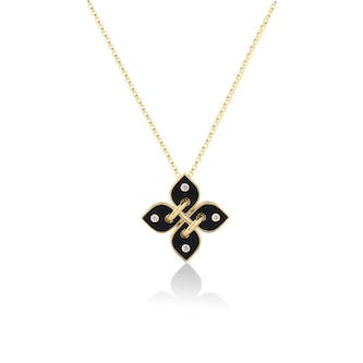 Roberto Coin 18K Yellow Gold Love In Verona Diamond & Black Enamel Flower Pendant Necklace