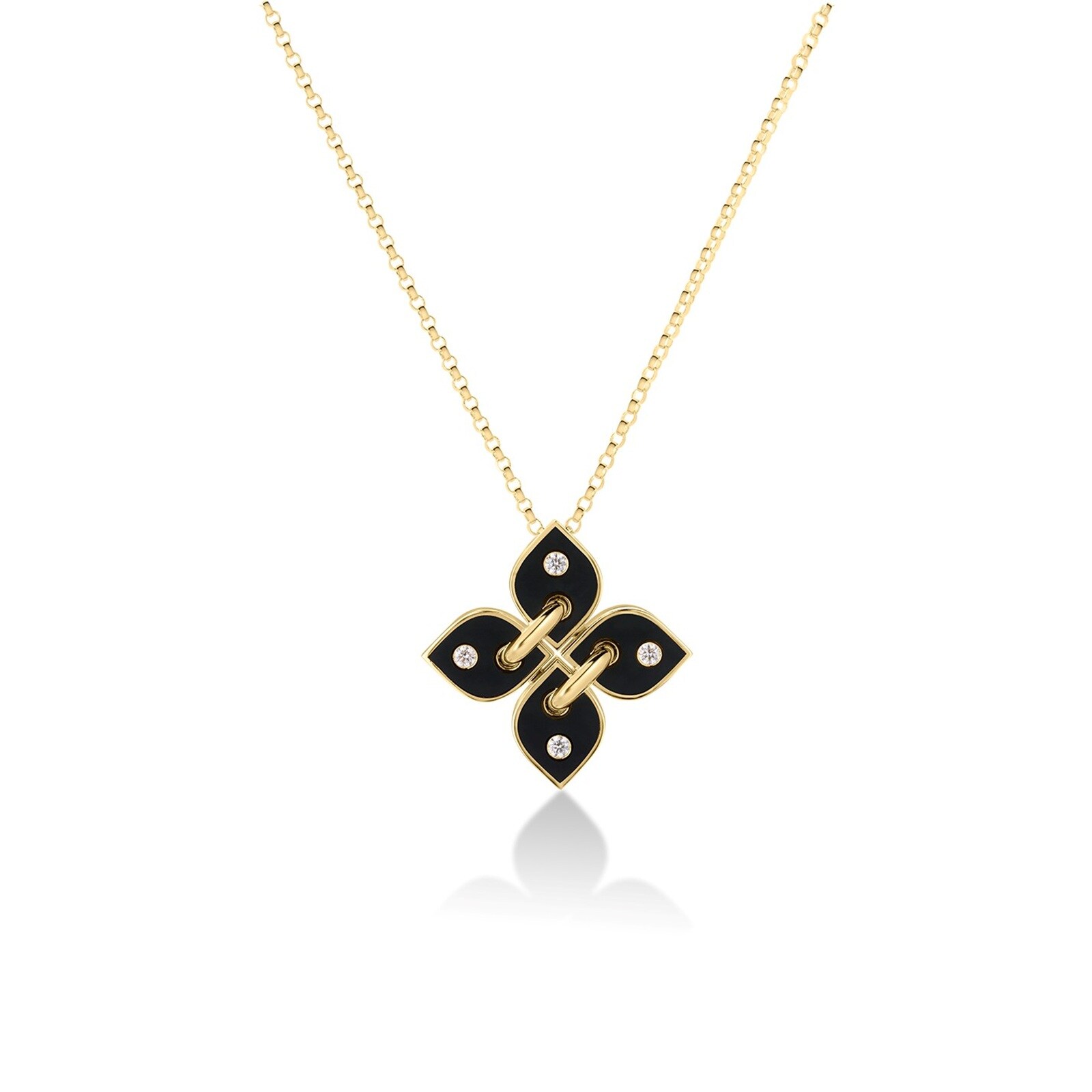 Roberto Coin 18K Yellow Gold Love In Verona Diamond & Black Enamel Flower Pendant Necklace