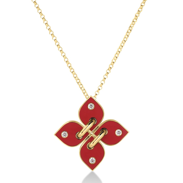 Roberto Coin 18K Yellow Gold Love In Verona Diamond & Coral Enamel Flower Pendant Necklace