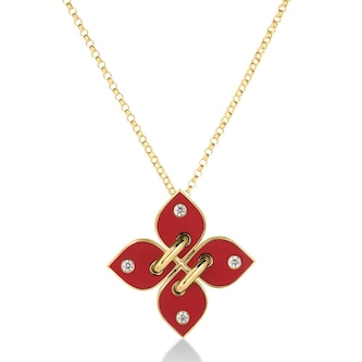 Roberto Coin 18K Yellow Gold Love In Verona Diamond & Coral Enamel Flower Pendant Necklace