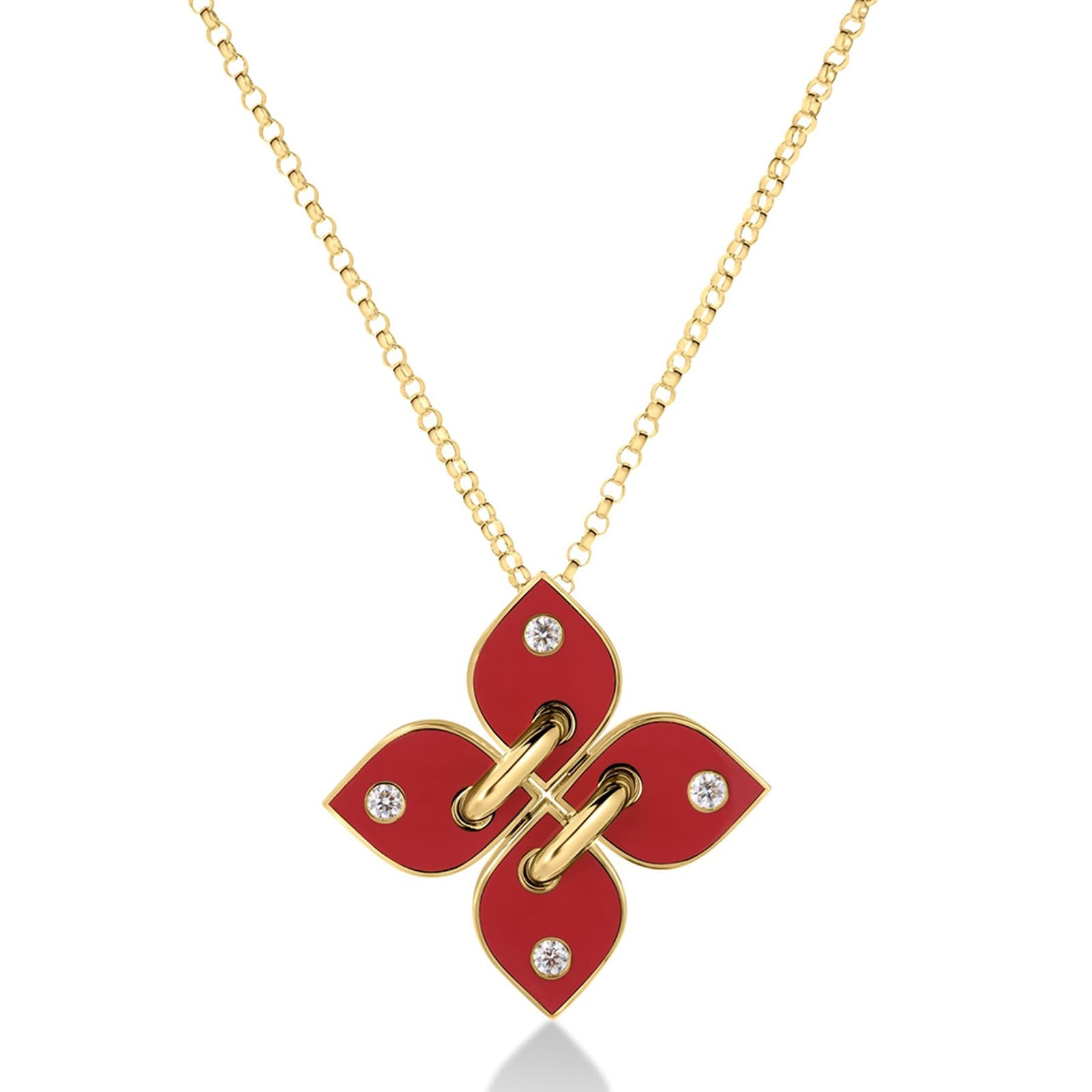 Roberto Coin 18K Yellow Gold Love In Verona Diamond & Coral Enamel Flower Pendant Necklace
