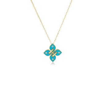Roberto Coin 18K Yellow Gold Love In Verona Diamond & Turquoise Enamel Flower Pendant Necklace
