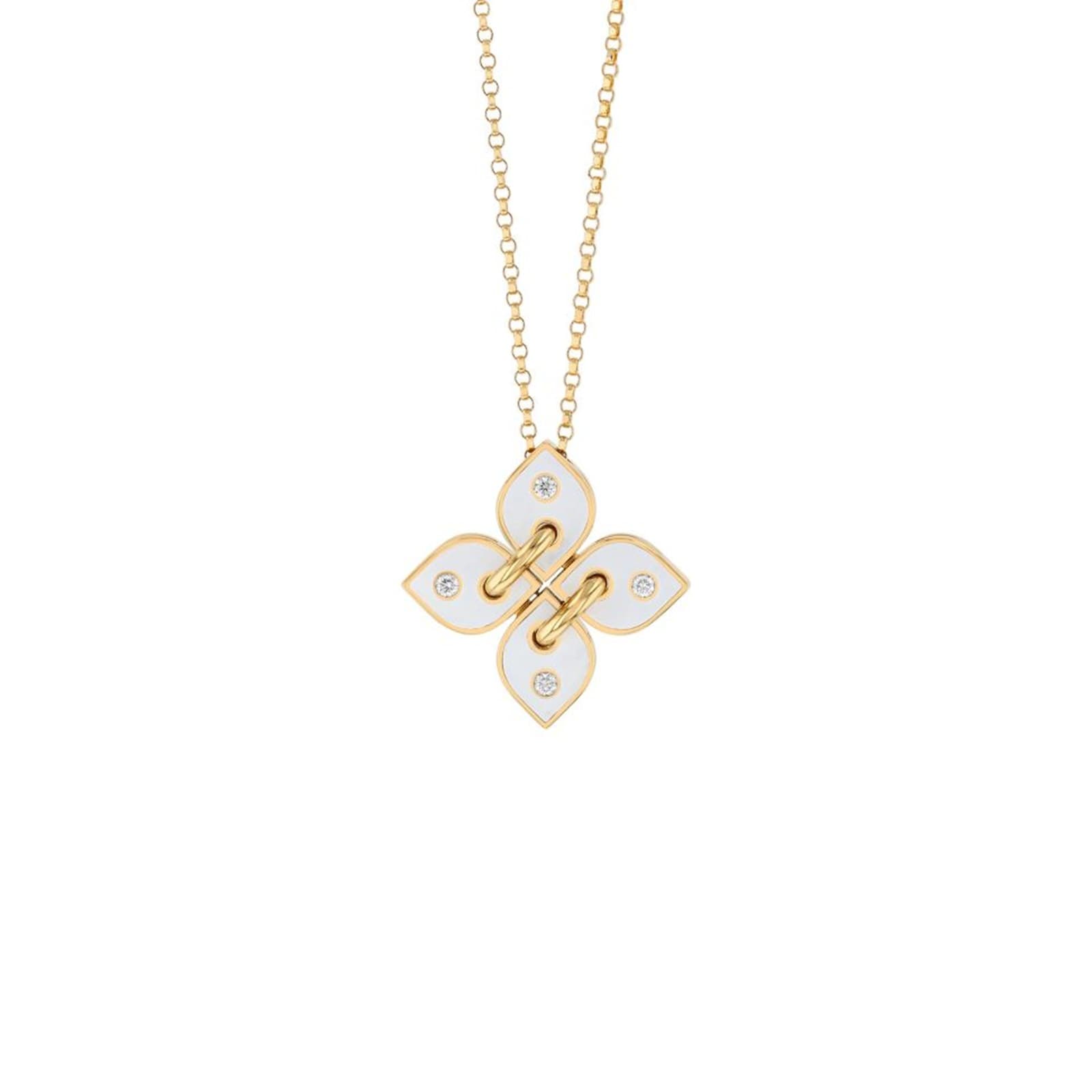 Roberto Coin 18K Yellow Gold Love In Verona Diamond & White Enamel Flower Pendant Necklace