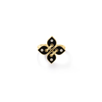 Roberto Coin 18K Yellow Gold Love In Verona Diamond & Black Enamel Flower Ring - Ring Size 6.5