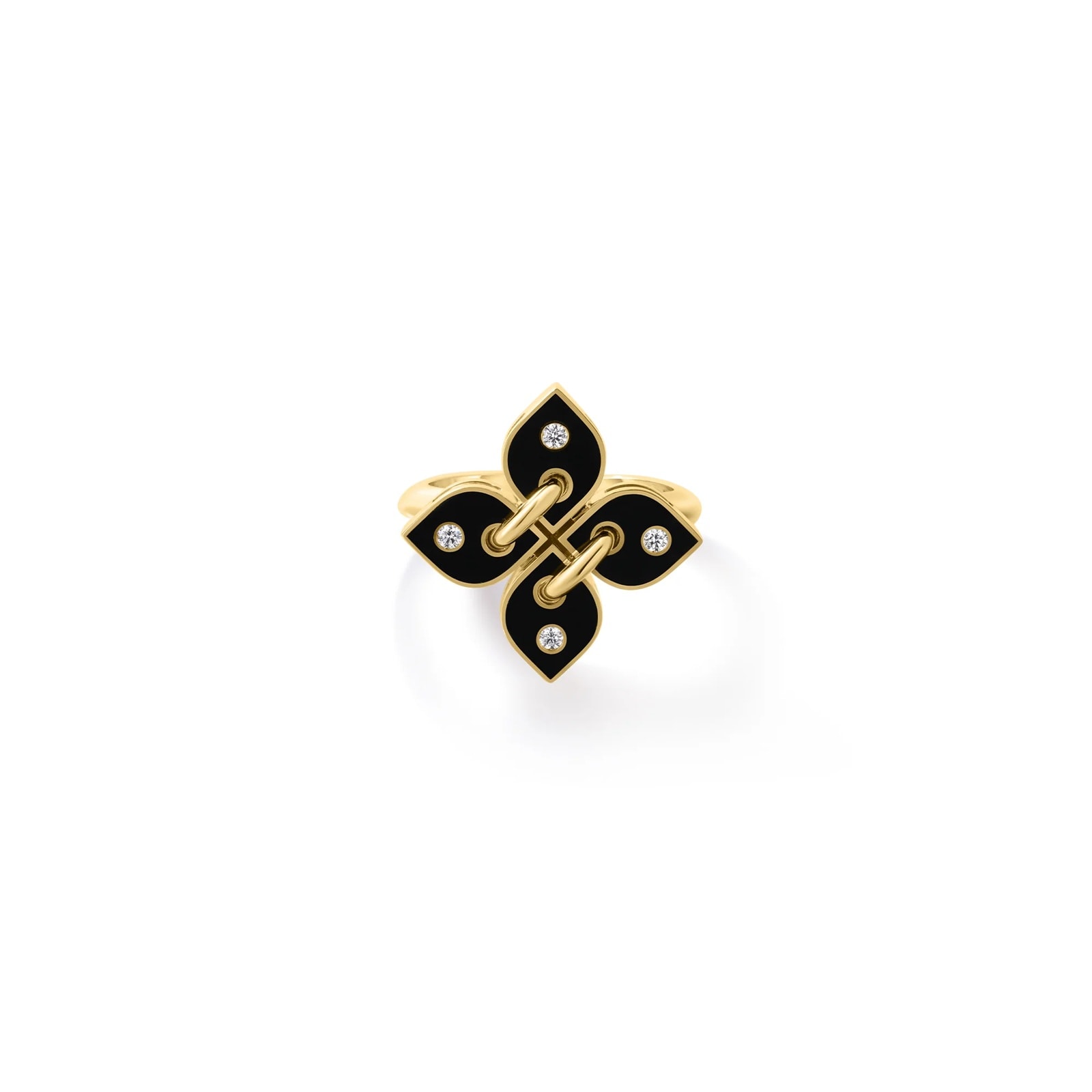 Roberto Coin 18K Yellow Gold Love In Verona Diamond & Black Enamel Flower Ring - Ring Size 6.5