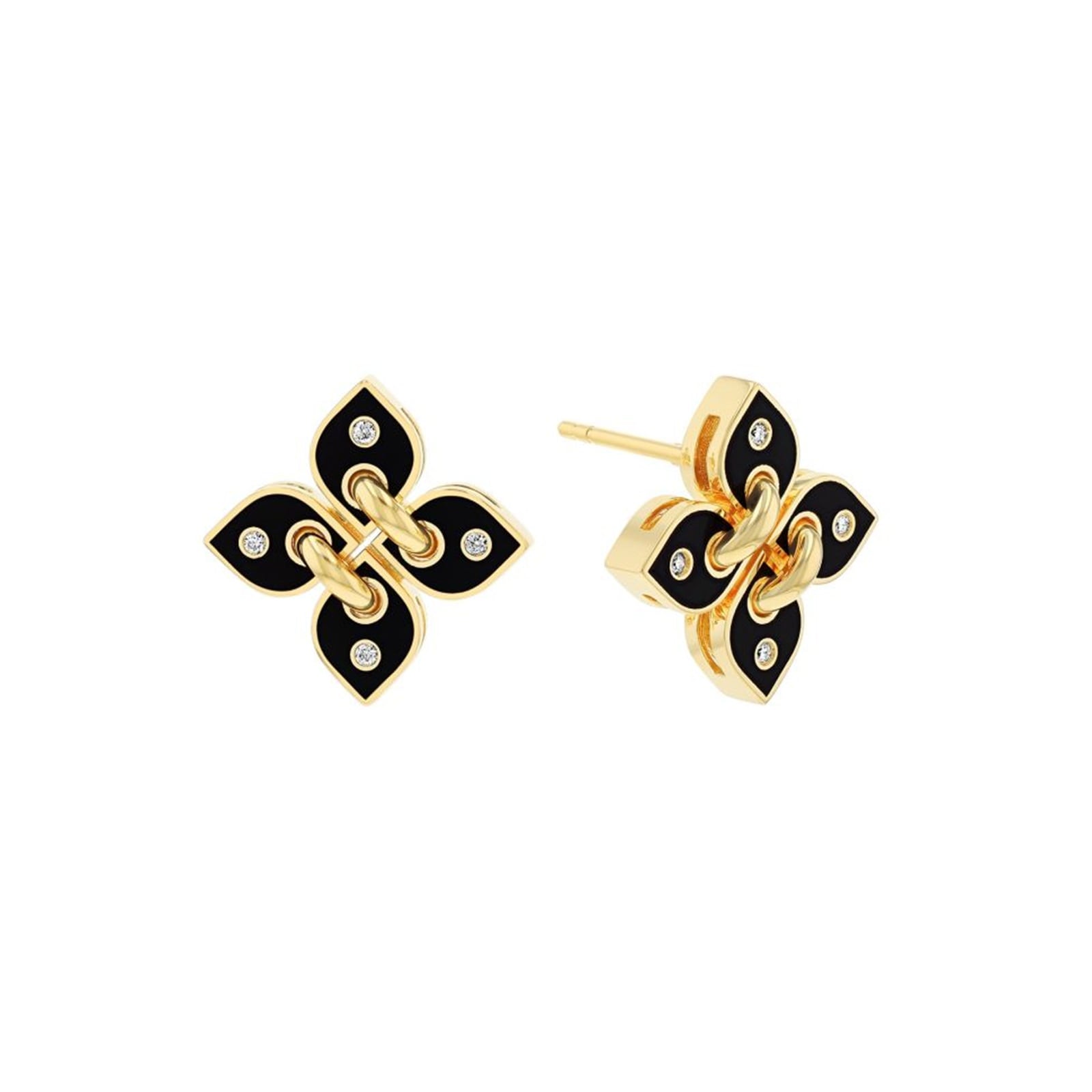 Roberto Coin 18K Yellow Gold Love In Verona Diamond & Black Enamel Stud Earrings