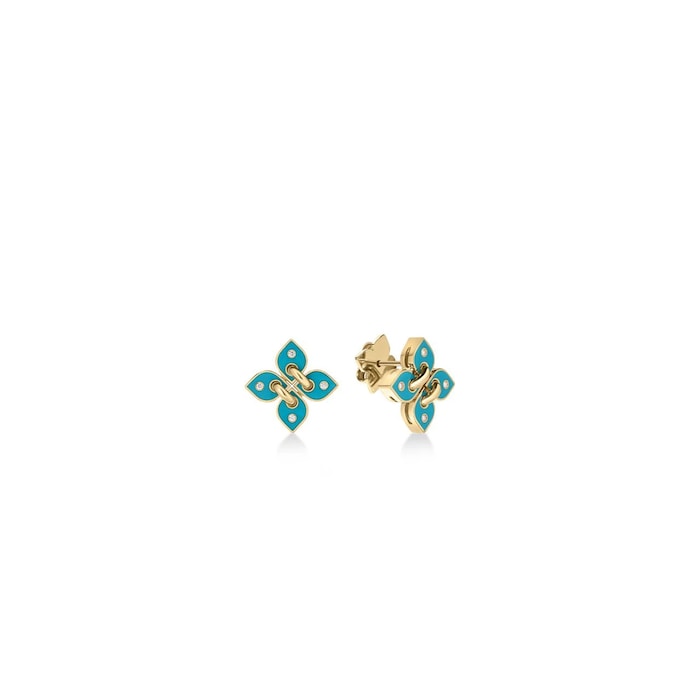 Roberto Coin 18K Yellow Gold Love In Verona Diamond & Turquoise Enamel Stud Earrings