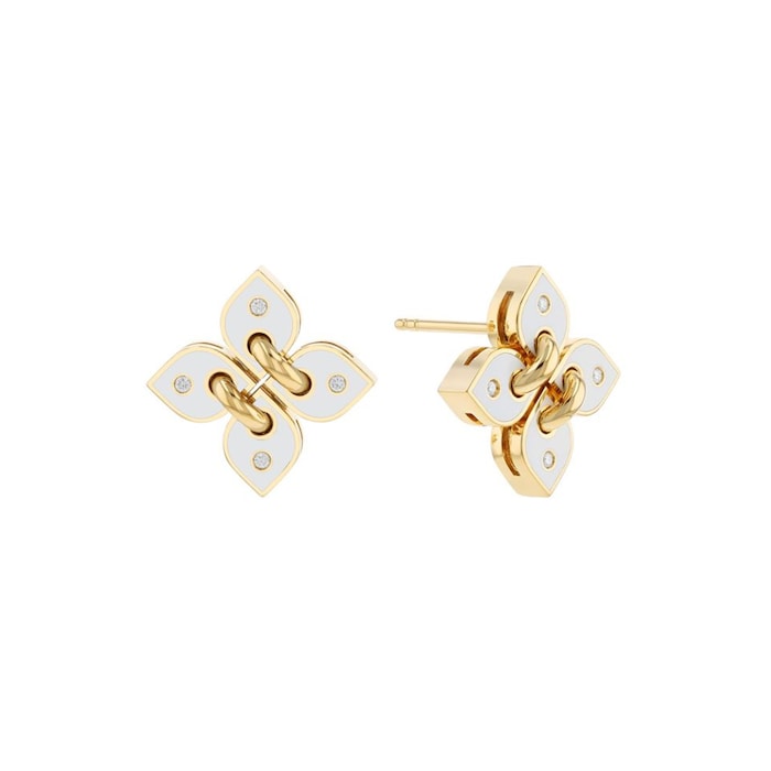 Roberto Coin 18K Yellow Gold Love In Verona Diamond & White Enamel Stud Earrings