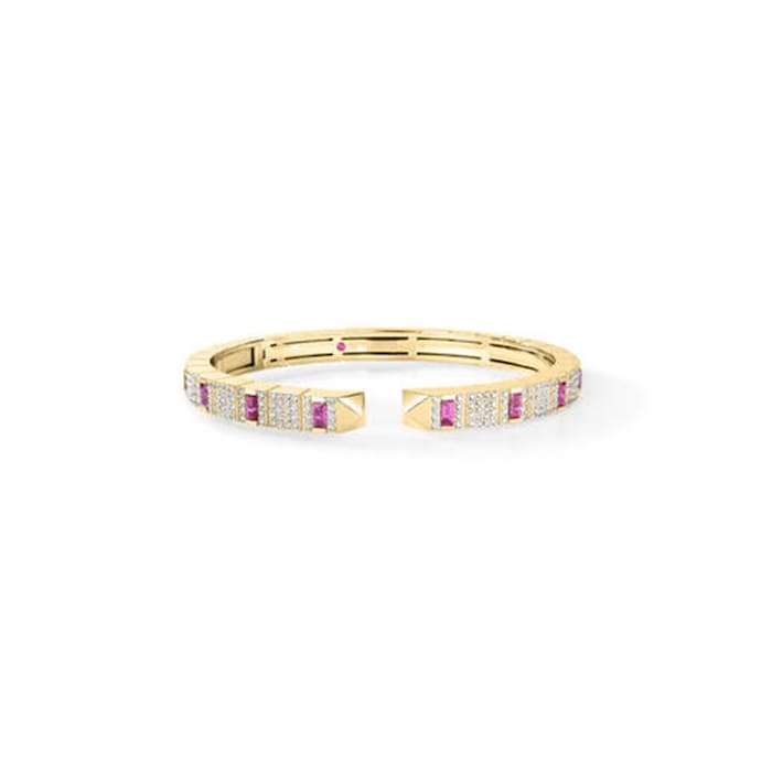Roberto Coin 18K Yellow Gold Obelisco Diamond & Ruby Cuff Bangle - Size Small