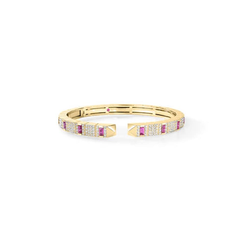 Roberto Coin 18K Yellow Gold Obelisco Diamond & Ruby Cuff Bangle - Size Small