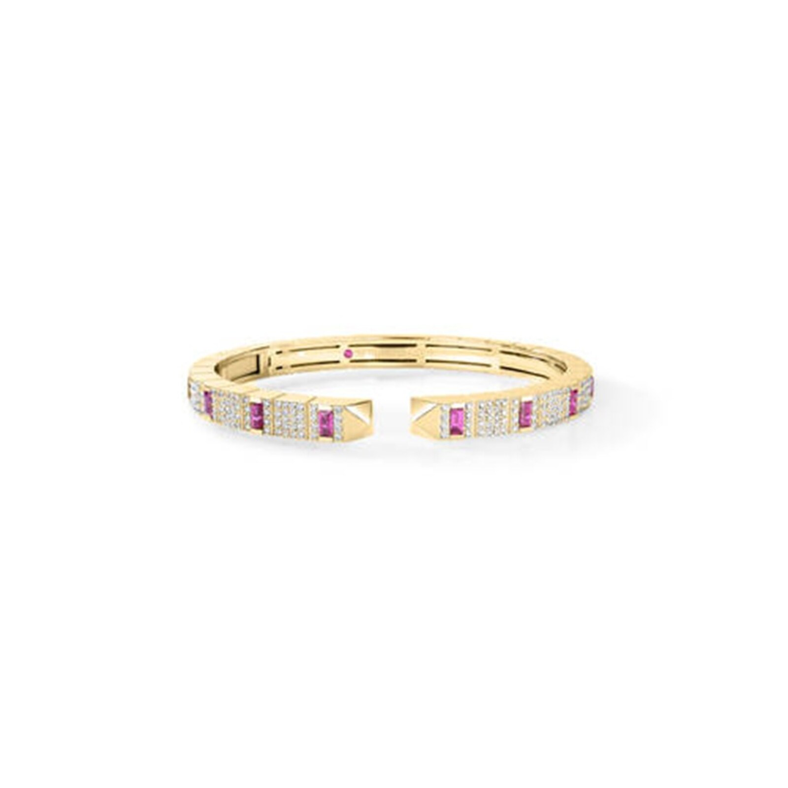 Roberto Coin 18K Yellow Gold Obelisco Diamond & Ruby Cuff Bangle - Size Medium