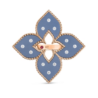 Roberto Coin Venetian Princess 18ct Rose Gold Blue Titanium & Diamond Ring