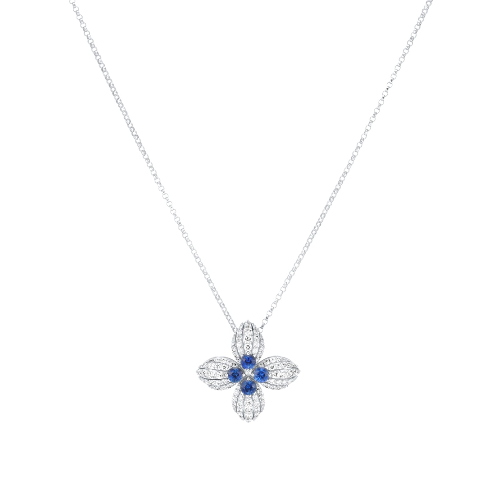 Roberto Coin Love In Verona 18ct White Gold Sapphire & 0.50ct Diamond Pendant Necklace Roberto Coin Love In Verona 18ct White Gold Sapphire & 0.50ct Diamond Pendant Necklace
