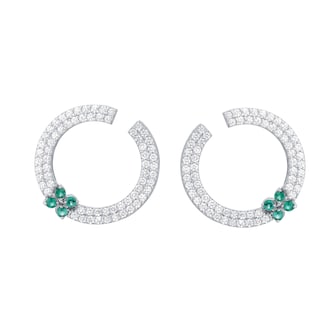 Roberto Coin Love In Verona 18ct White Gold Emerald & 1.11ct Diamond Stud Earrings